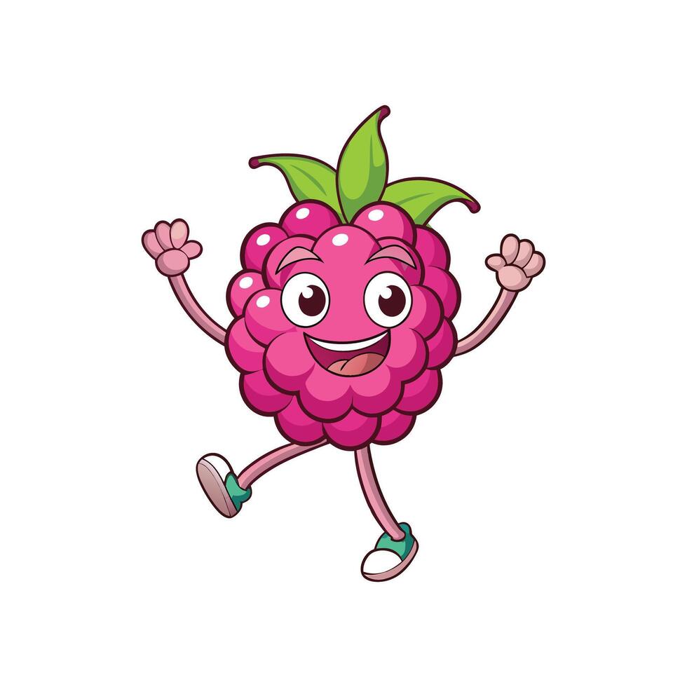 Happy cartoon raspberry character celebrating with joyful expression vector