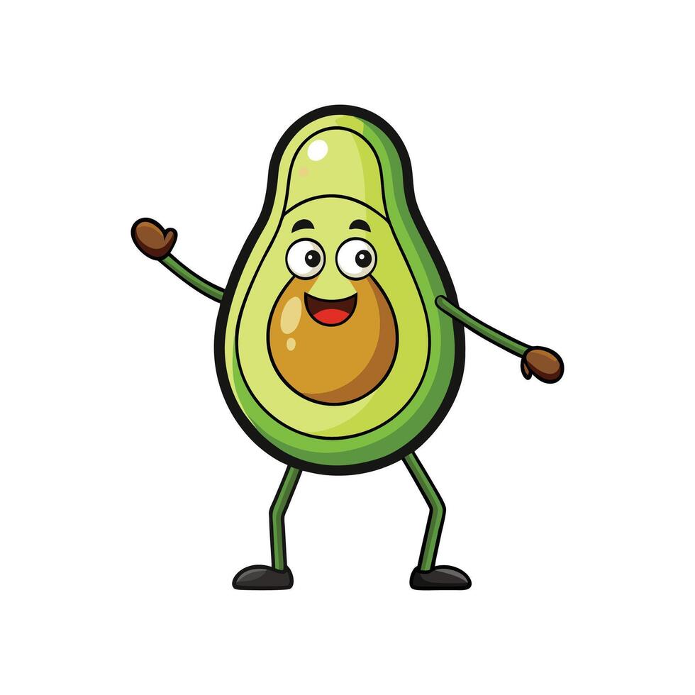 Cartoon avocado character waving hand cheerfully with happy expression vector