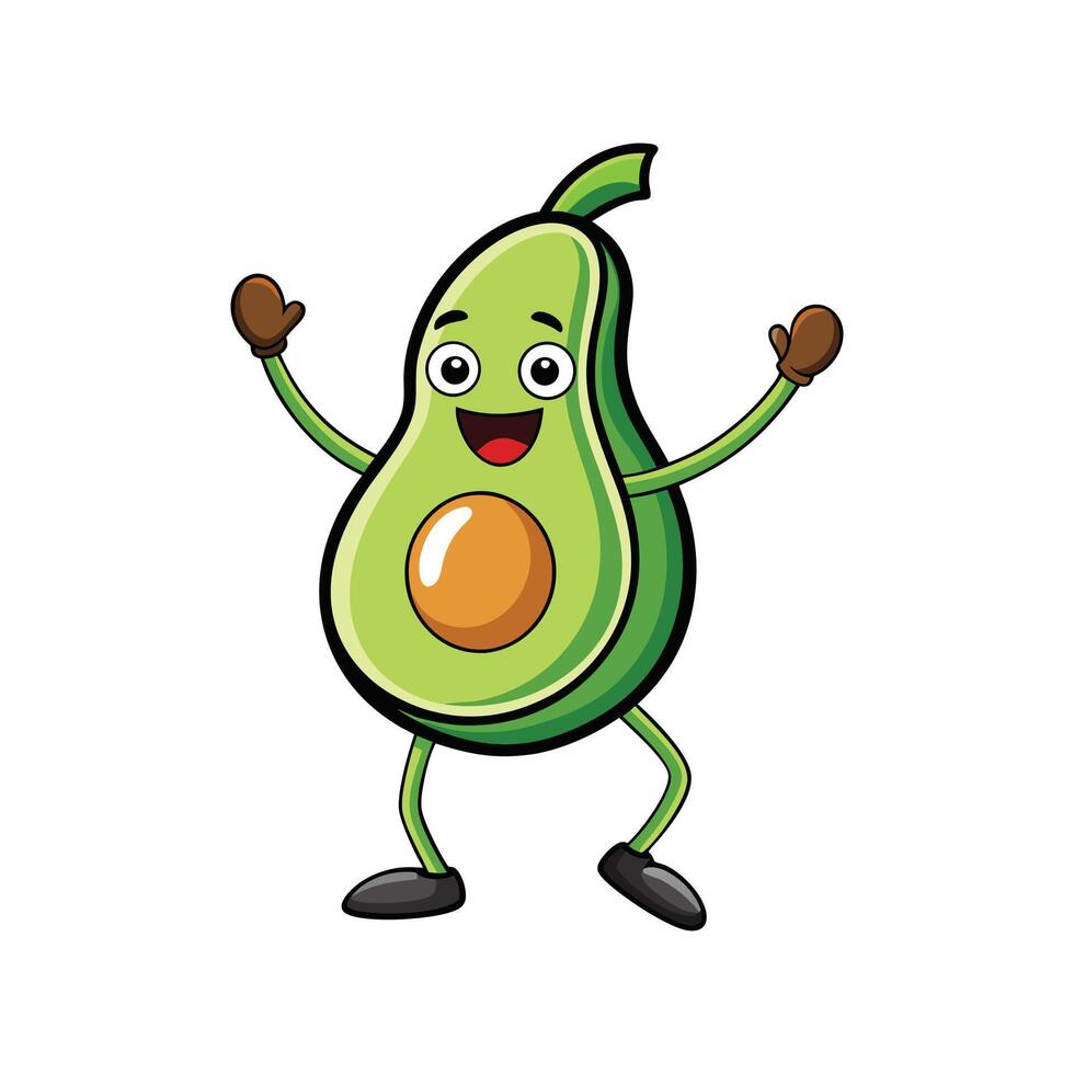 Cartoon avocado character with arms up in celebration pose vector