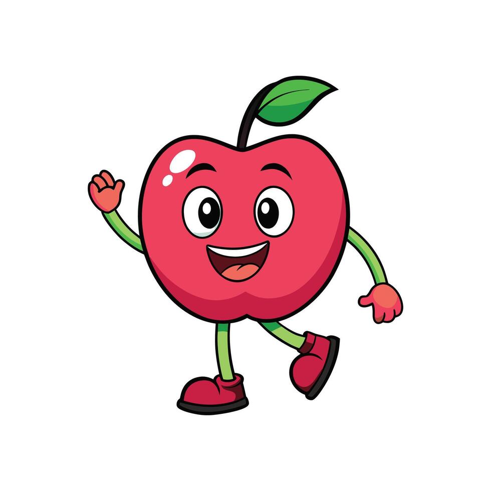 Happy cartoon apple character waving its hand in greeting vector
