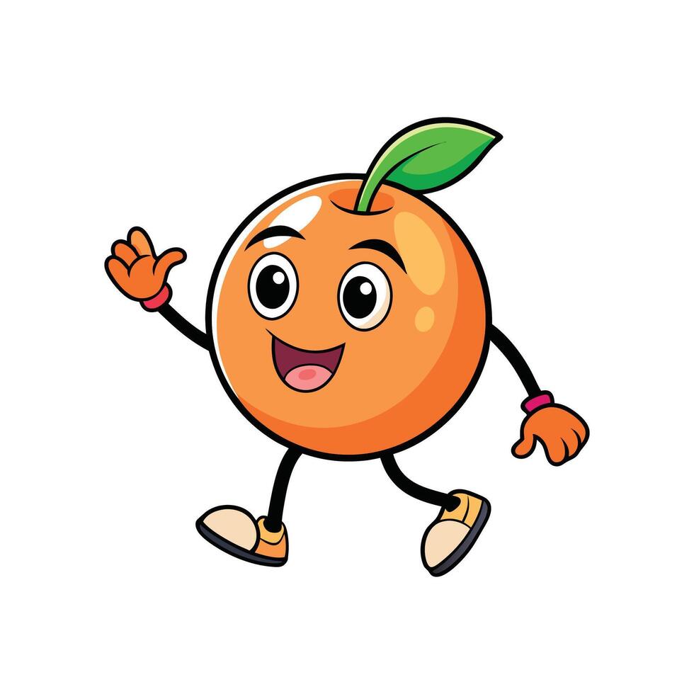 Cartoon orange fruit character walking and waving hello vector
