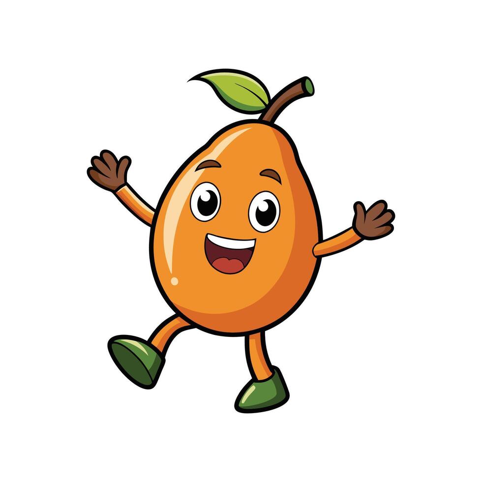 Cartoon mango character cheerfully waving with happy facial expression vector