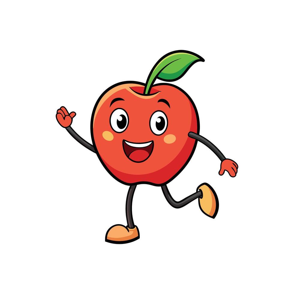 Cartoon red apple character waving with happy facial expression vector