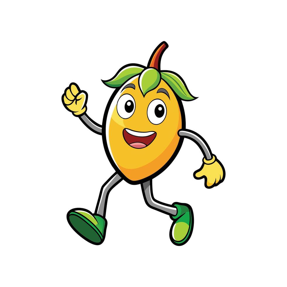 Happy mango cartoon character walking or running cheerfully vector