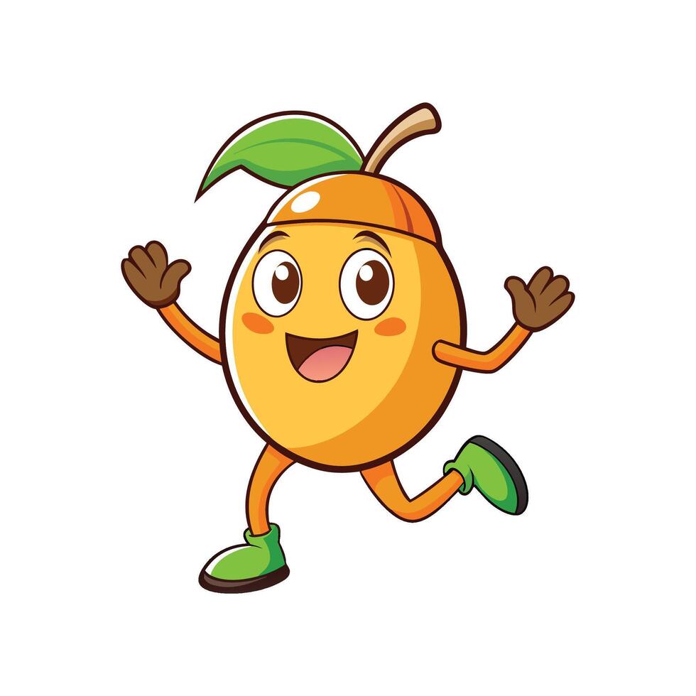 Joyful cartoon mango character runs with excitement and happiness vector