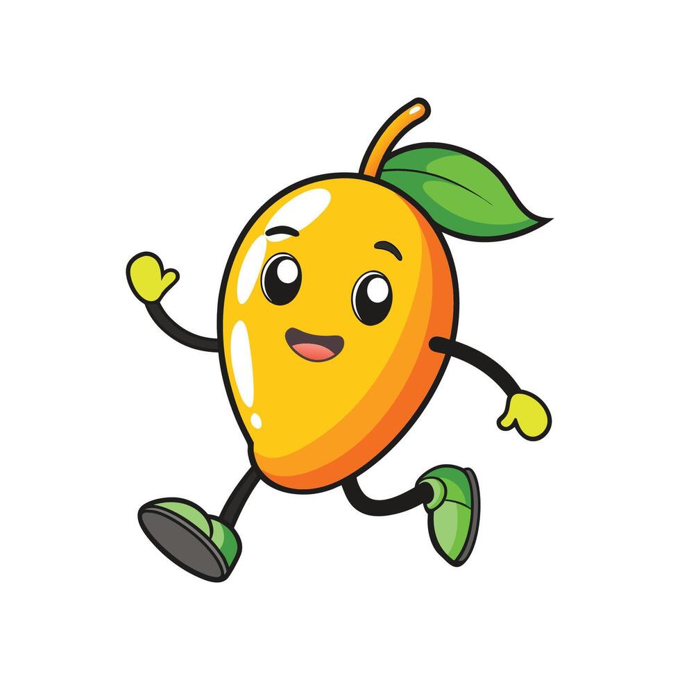 Cheerful Mango Character Running, Isolated on White Background vector