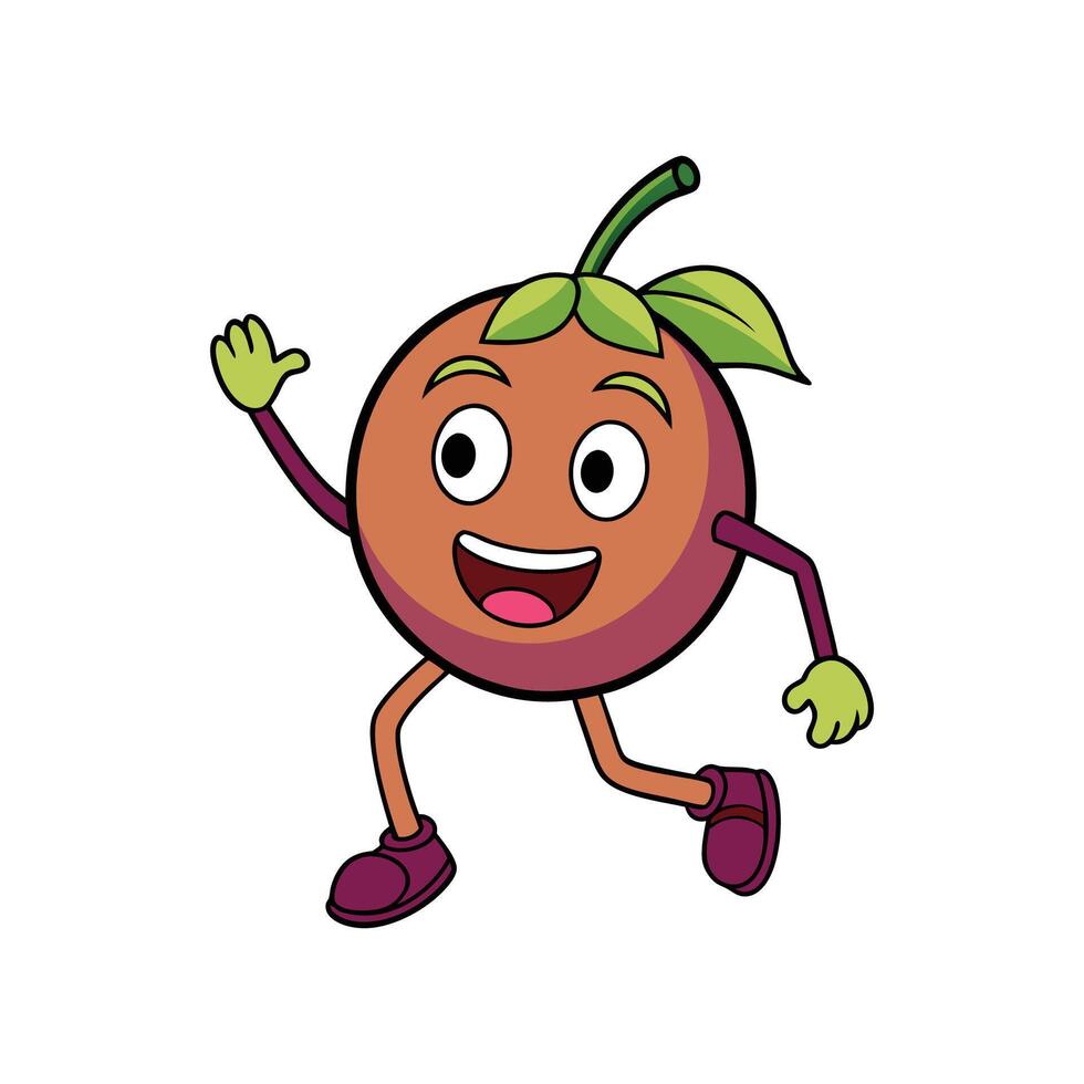 Happy cartoon fruit character waving while running image vector