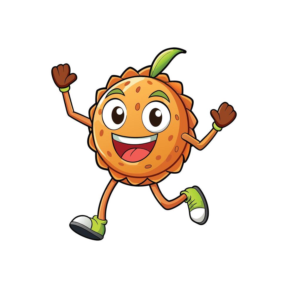 Cartoon fruit character running happily with arms raised high vector