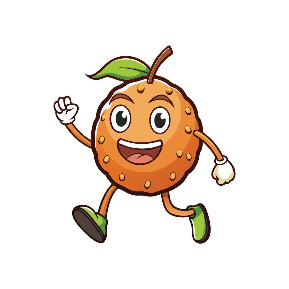 Cartoon orange character running and smiling cheerfully on white vector