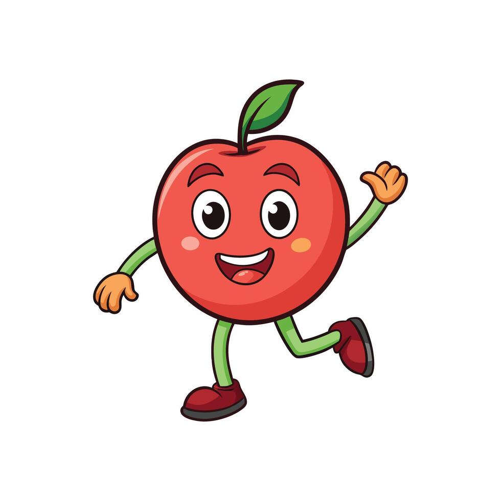 Cheerful Cartoon Apple Character Running with Friendly Smile vector