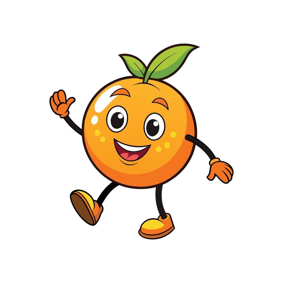 Cheerful orange fruit cartoon character waving hello illustration vector