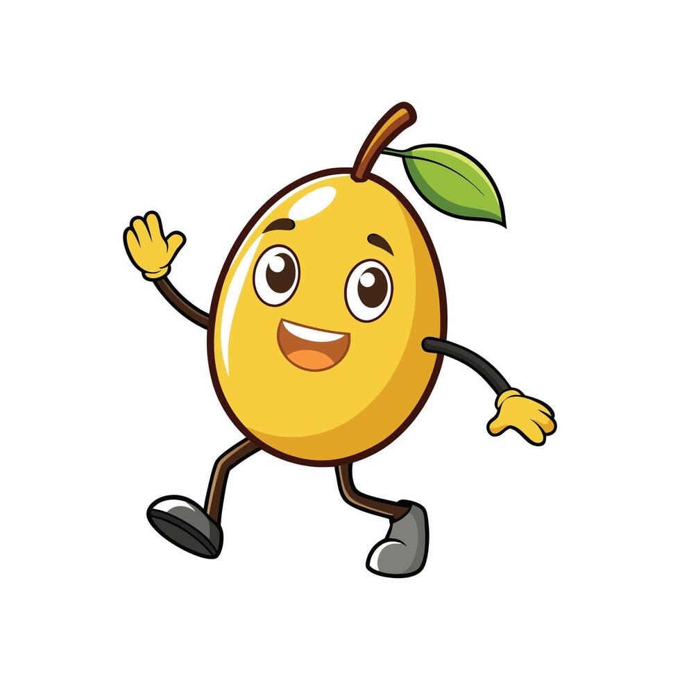 Happy cartoon mango character waving and walking cheerfully vector