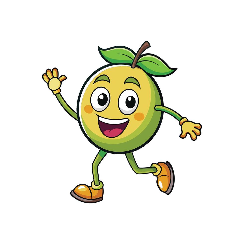 Happy smiling lime cartoon character running and waving hello vector