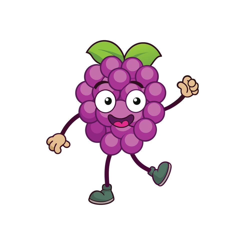 Animated grapes character with arms, legs, and facial expression vector