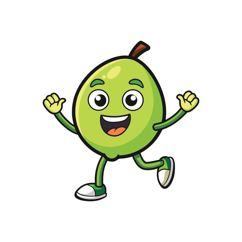 Happy lime cartoon character running with cheerful expression vector