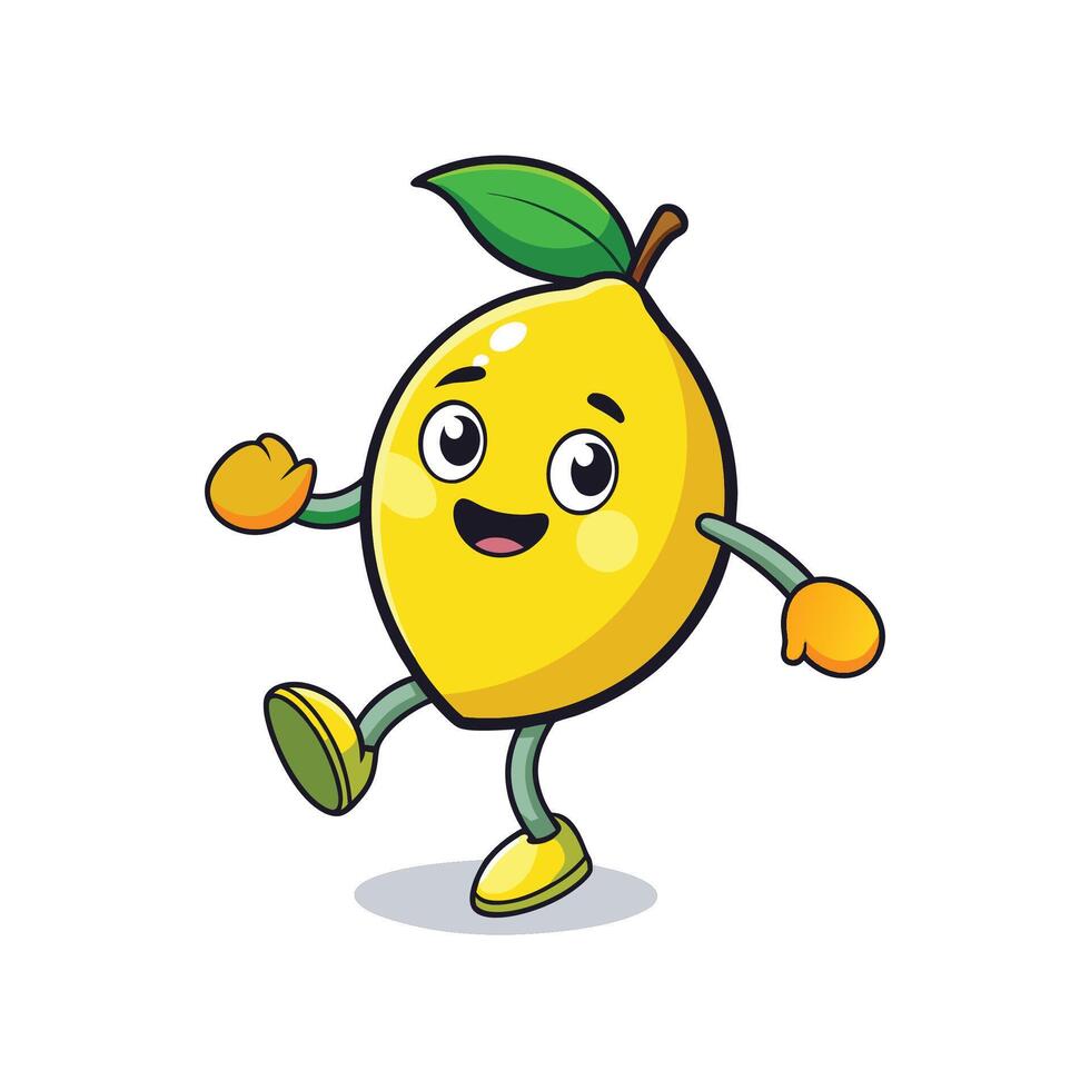 Cheerful cartoon lemon character walking isolated on white background vector