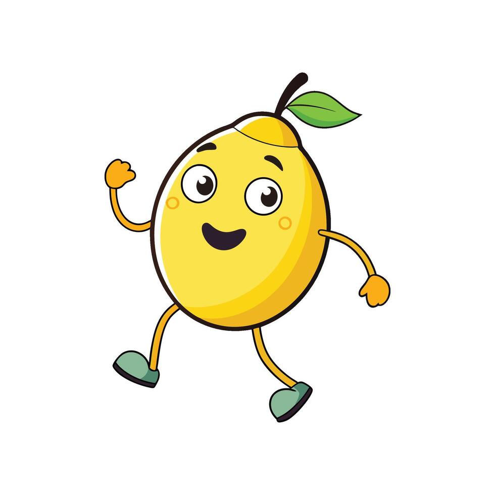 Cheerful walking lemon cartoon character with happy facial expression vector