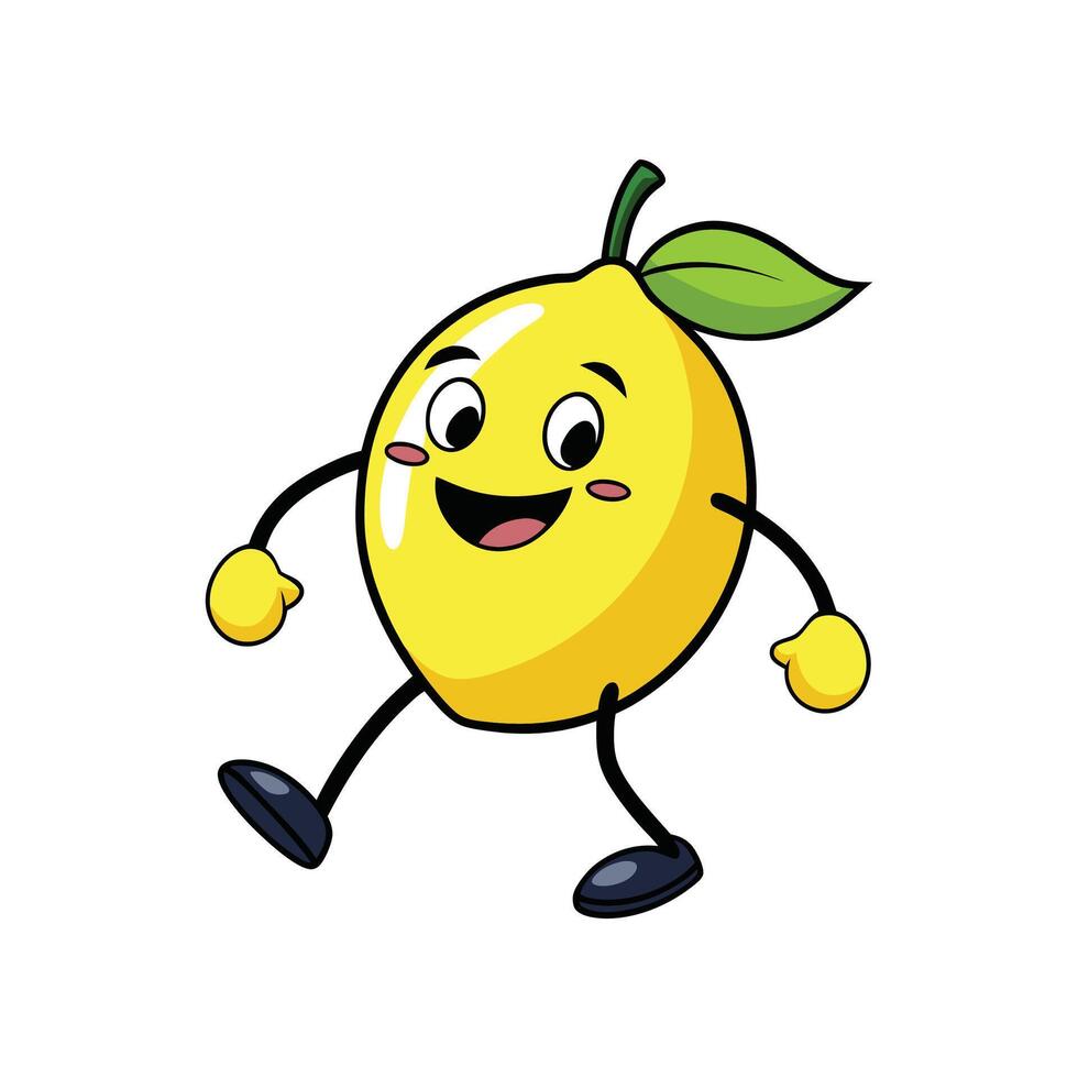 Cartoon lemon character walking happily on a white background vector
