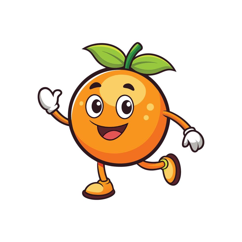 A friendly cartoon orange character running, waving with a big smile. Clean graphic style for joyful themes. vector