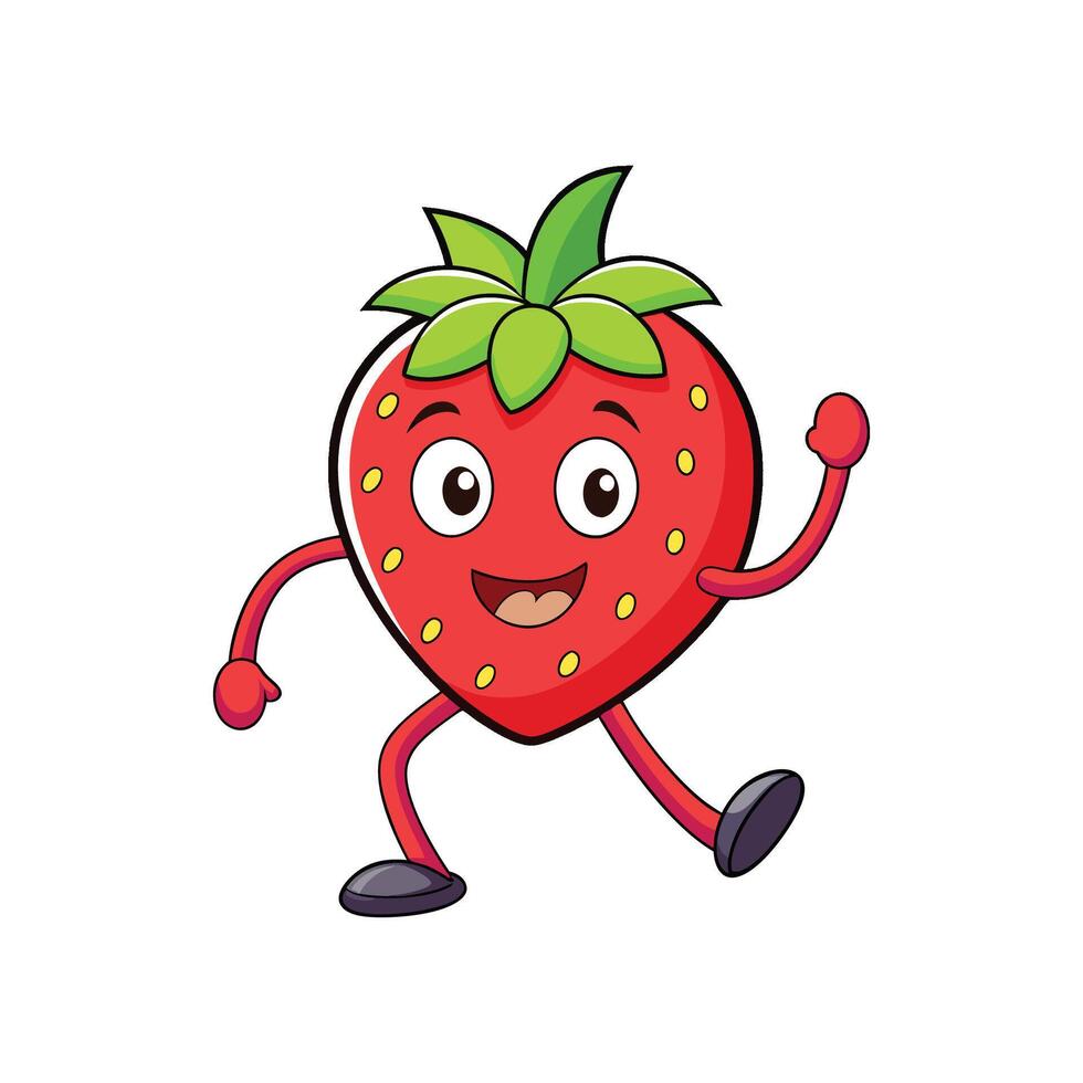 Happy cartoon strawberry character walking against a white background vector