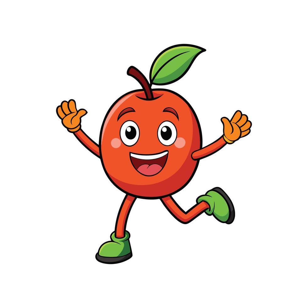 Happy cartoon apple character running with cheerful expression vector