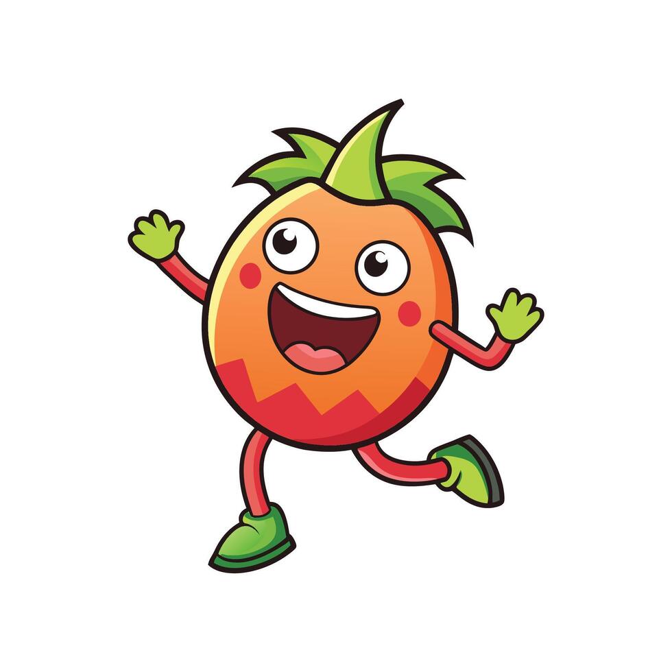 Cartoon happy fruit running with arms raised up high vector