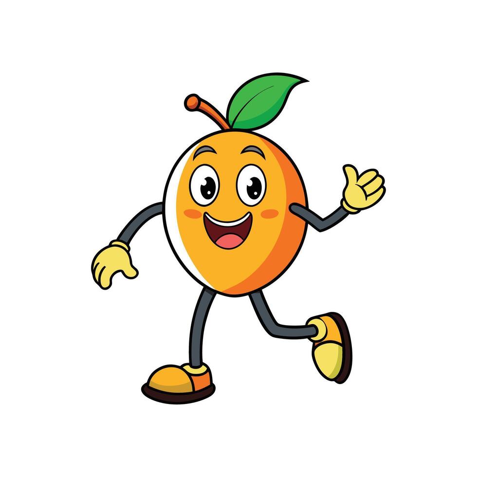Happy Cartoon Mango Character running and waving hello cheerfully vector