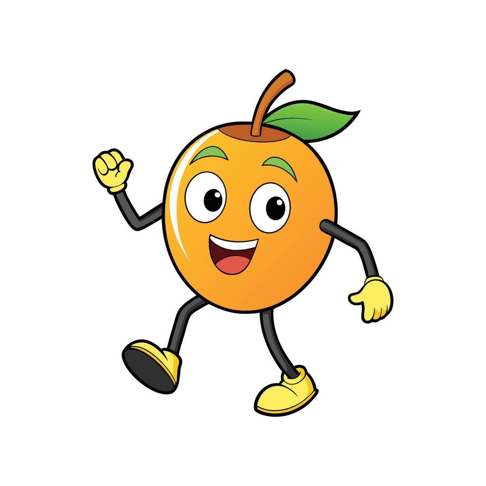Cartoon Orange Character Walking Smiling and Waving Cheerfully vector