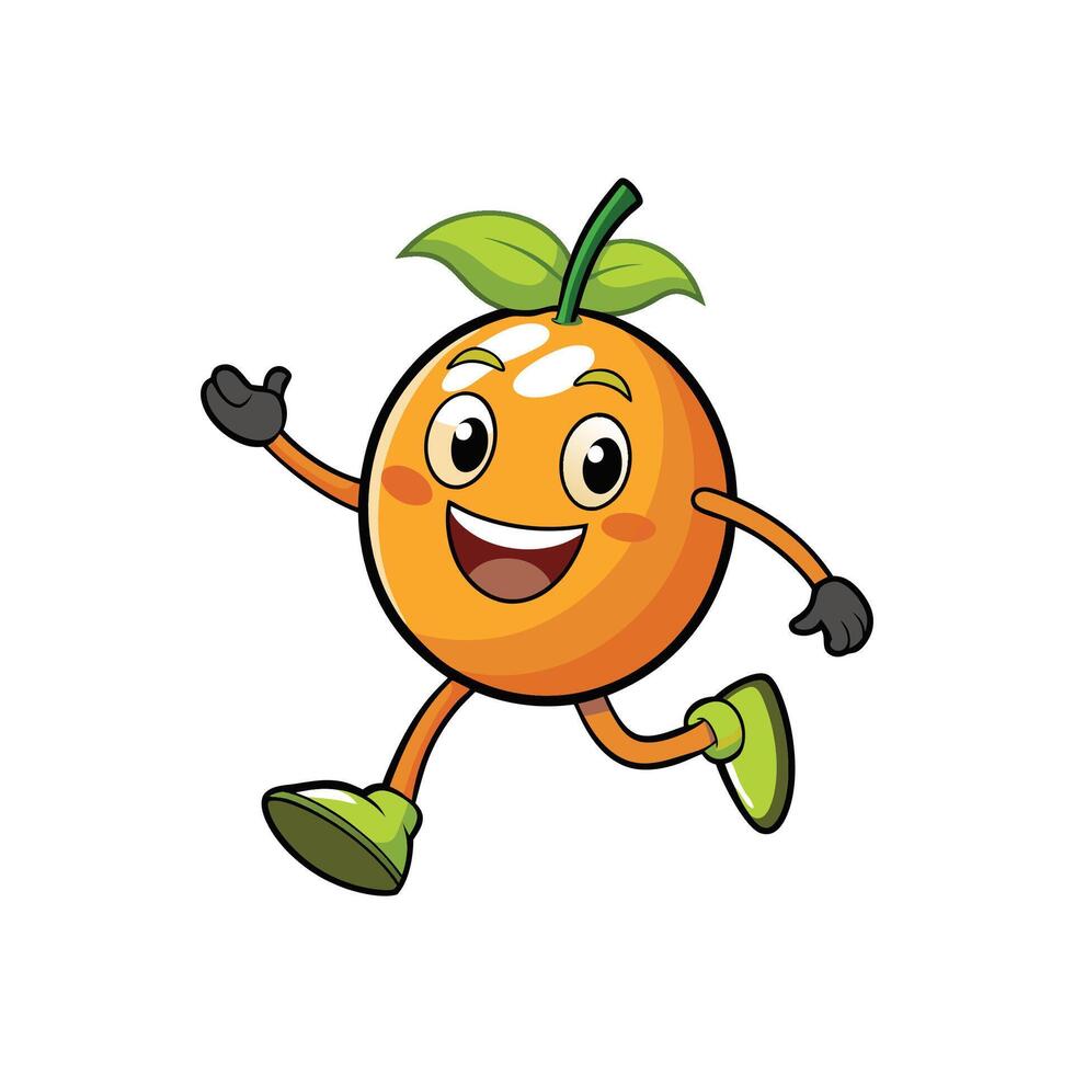 A cartoon style illustration of an orange character running and waving. Cheerful and vibrant with a simple design aesthetic. vector