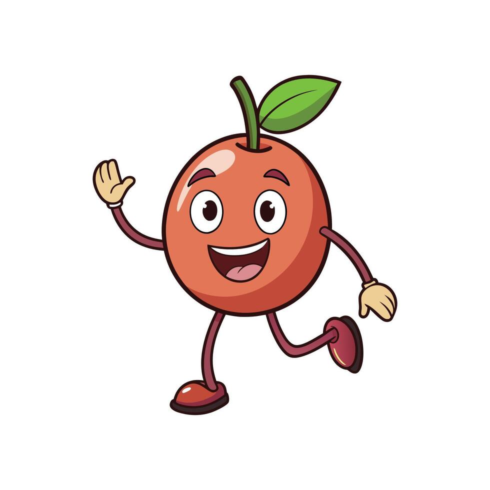 Joyful cherry cartoon character greeting on white background vector