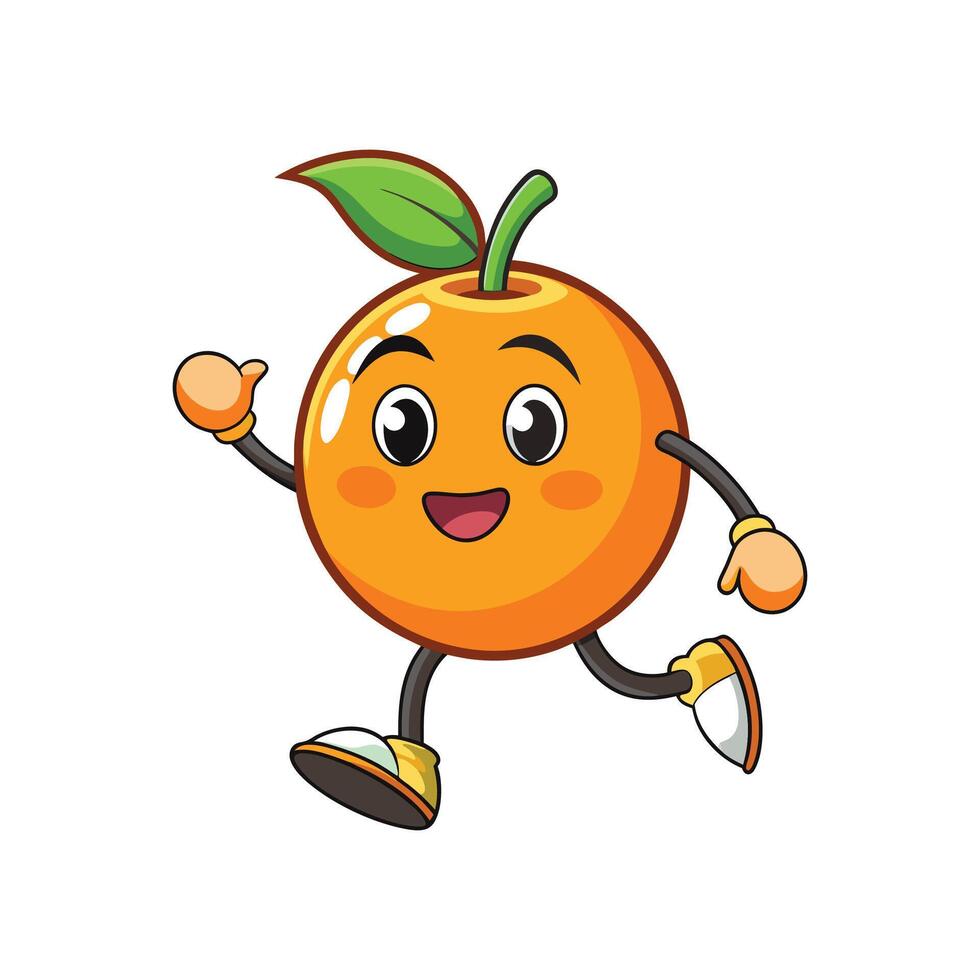 Cartoon orange character running happily with a leaf sprout vector
