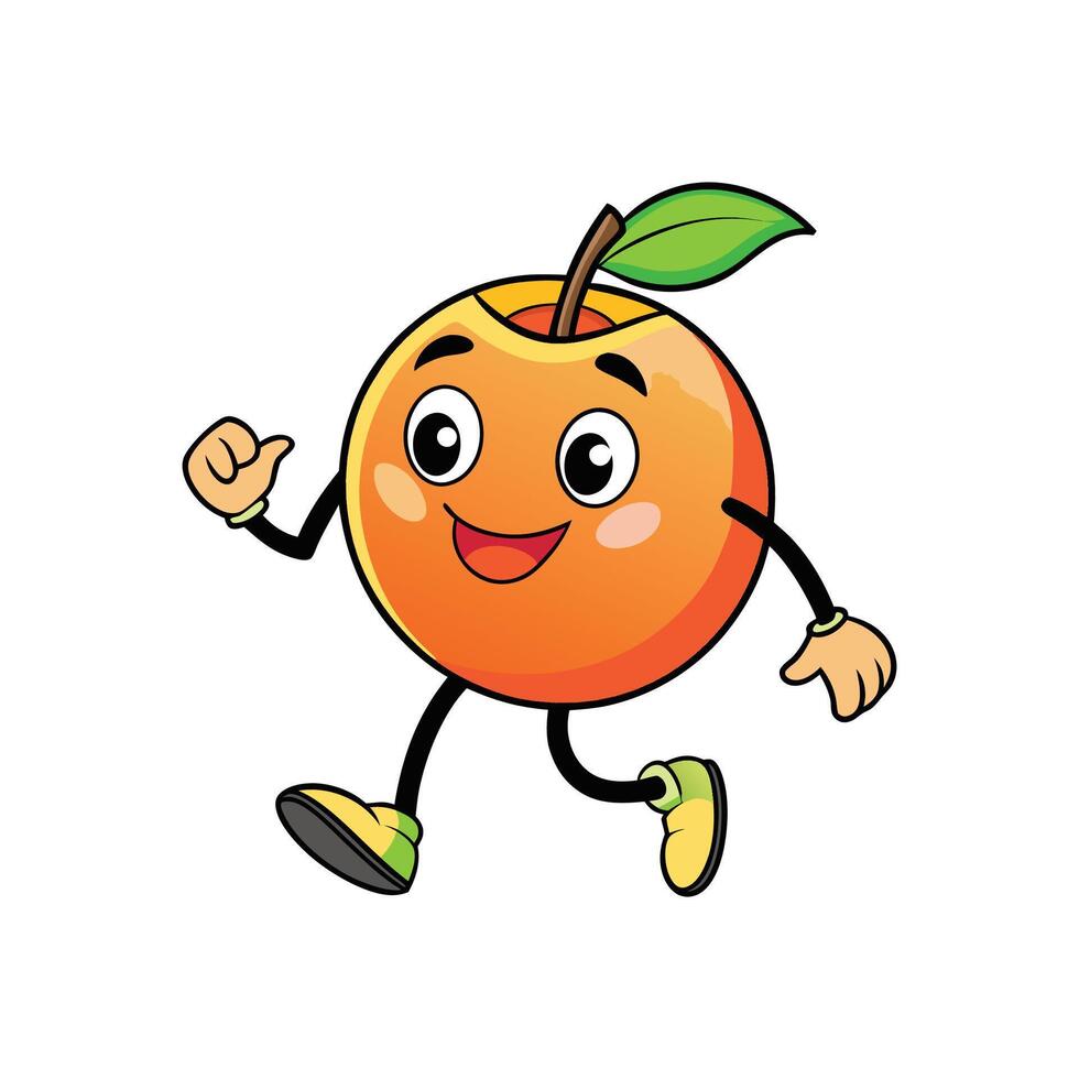 Happy cartoon apple character walking on white background vector