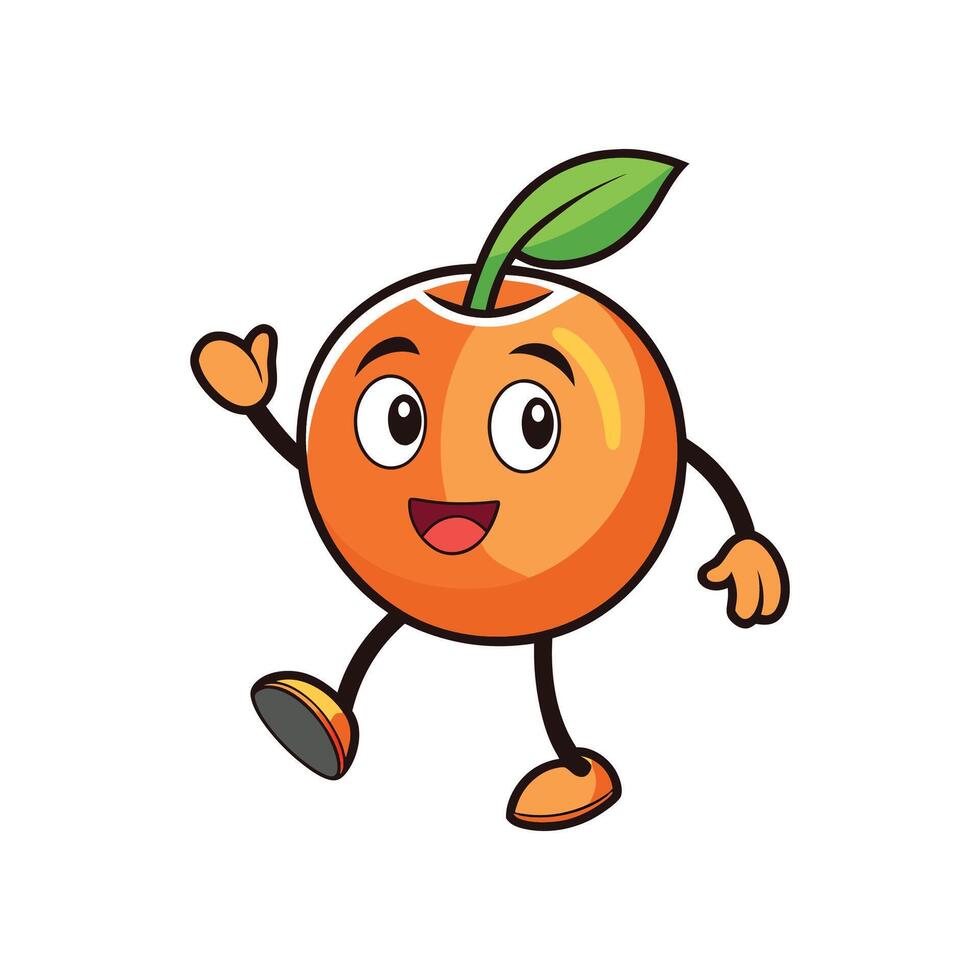 Cartoon orange character waving arm with a cheerful expression vector