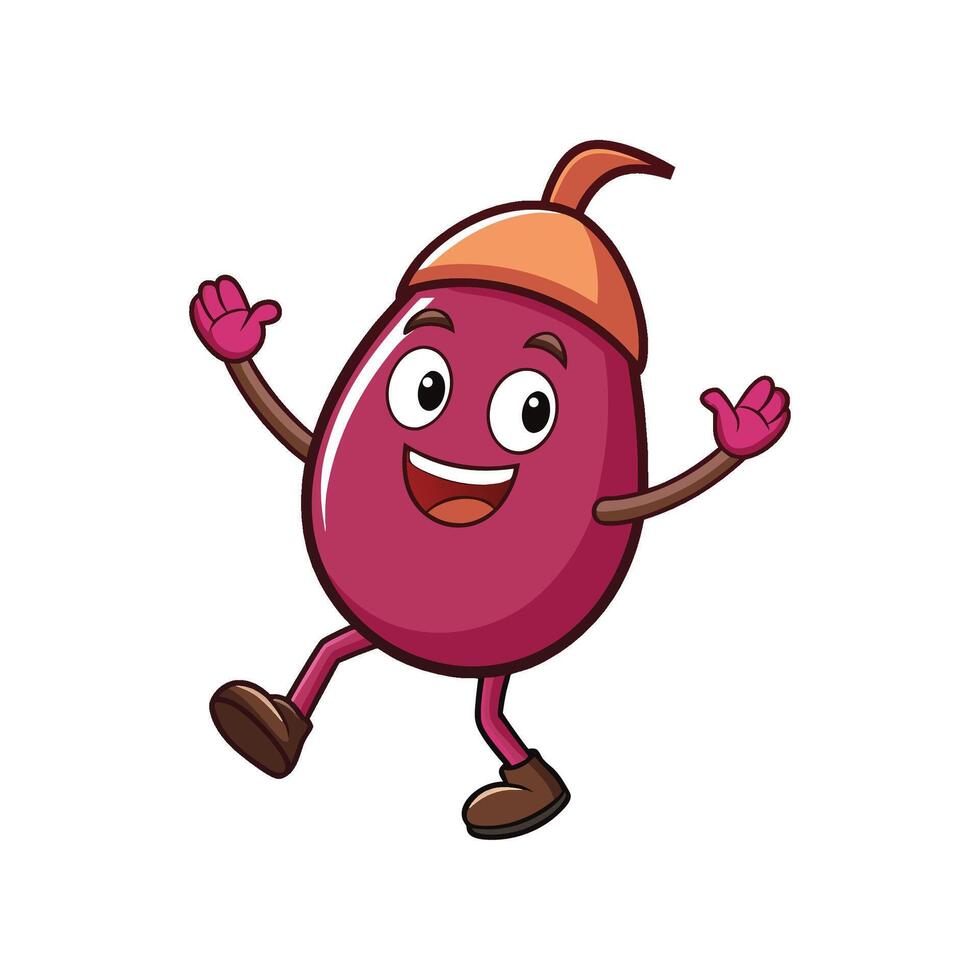 Whimsical Plum Cartoon Character Mascot with Cheerful Expression vector