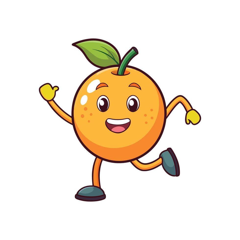 Cheerful orange cartoon character running on white background vector