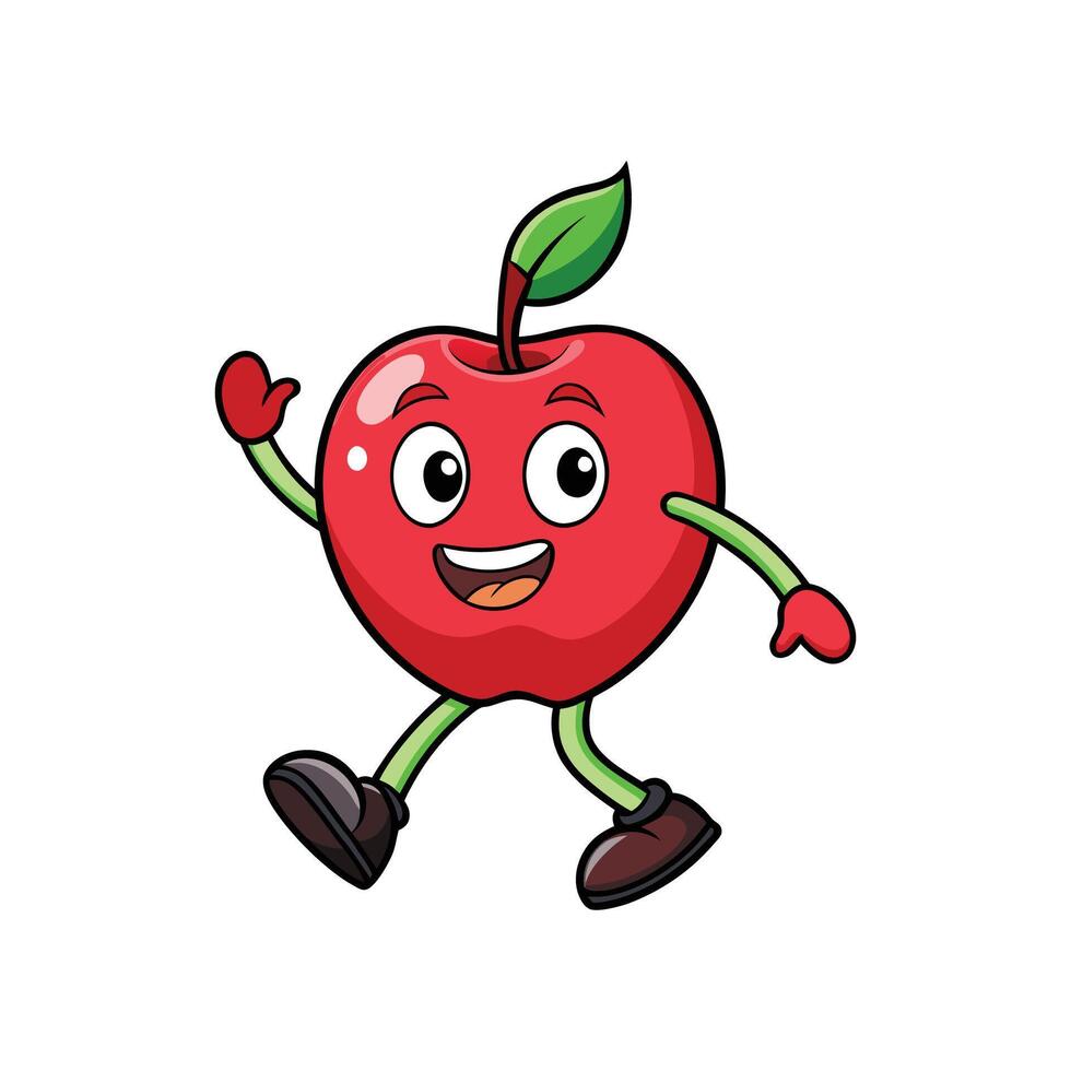 Cartoon Apple Character Walking and Waving Isolated on White vector