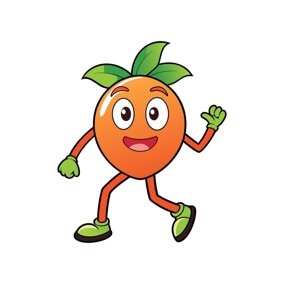 Cartoon orange mascot character walking with a friendly wave vector