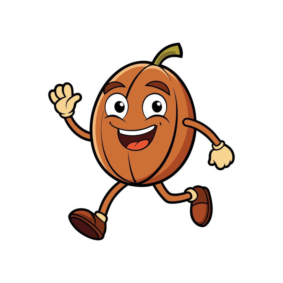 Cartoon sapodilla fruit character running and waving cheerfully illustration vector