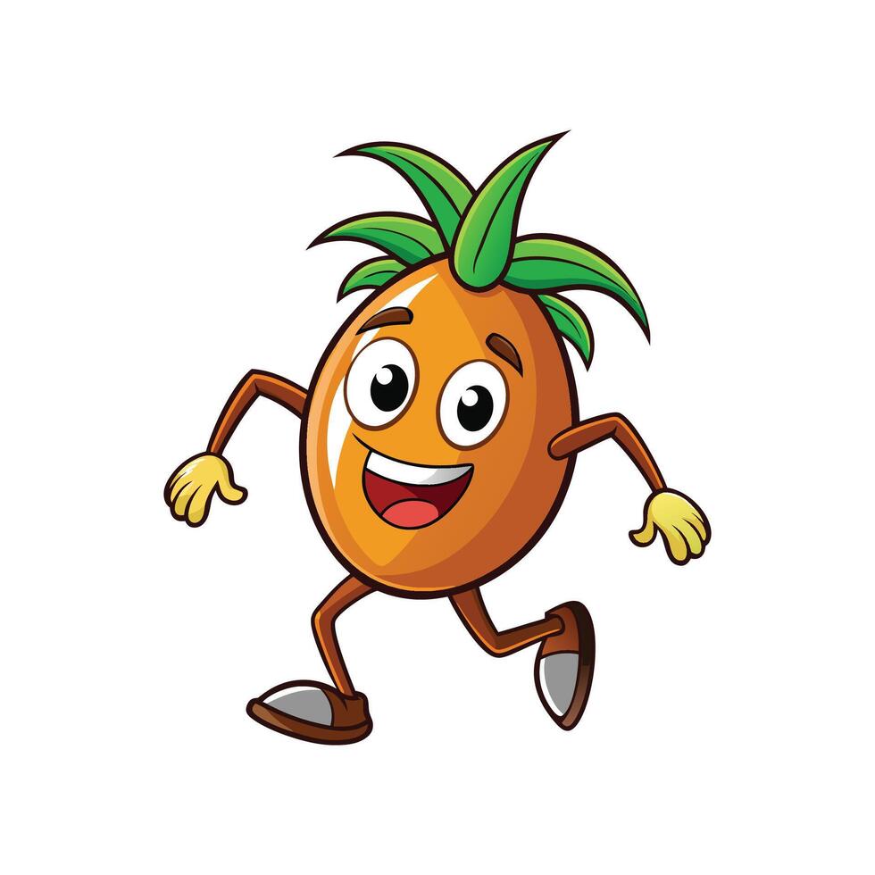 Happy cartoon pineapple character running on a white background vector