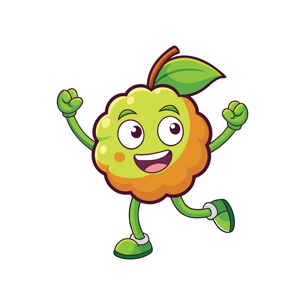 Cartoon custard apple mascot character with positive expression dancing vector