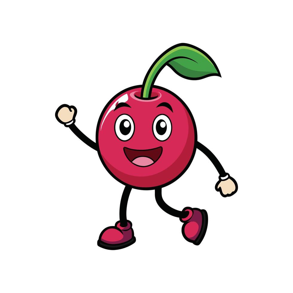Cartoon cherry character waving with cheerful expression vector