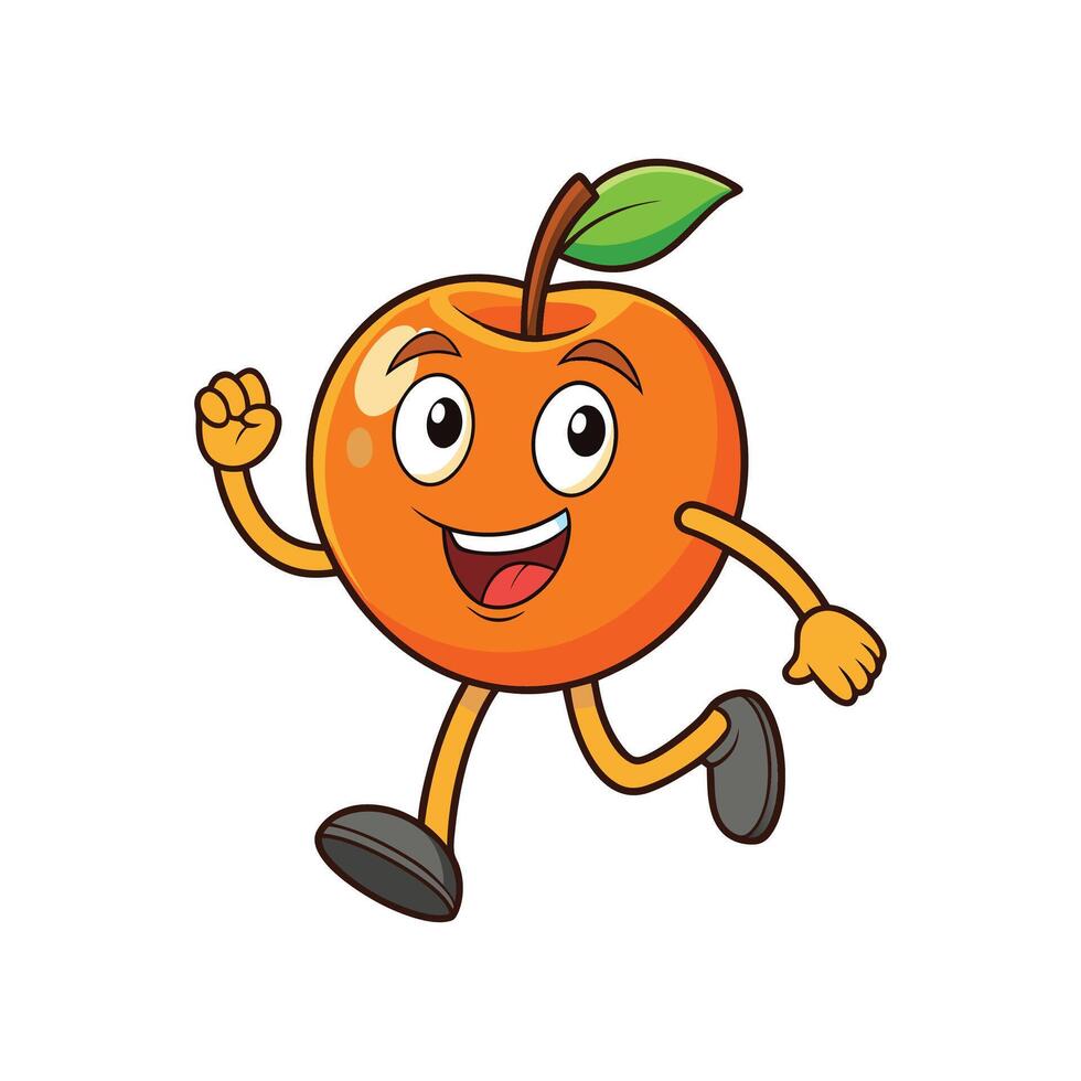 A cartoonstyle orange character runs cheerfully. Isolated on white, simple composition, graphic style, positive and energetic. vector