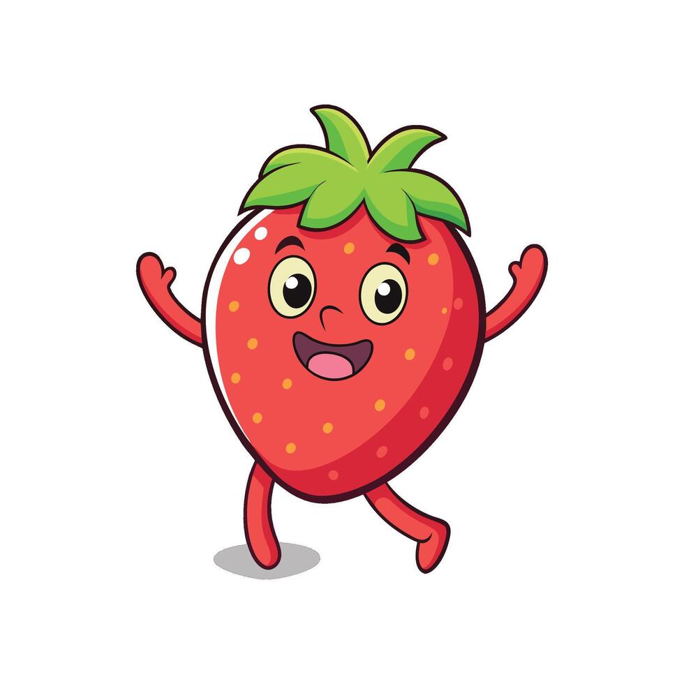Happy strawberry cartoon character with arms and legs vector
