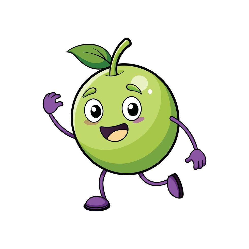 Happy cartoon apple character running or walking playfully vector