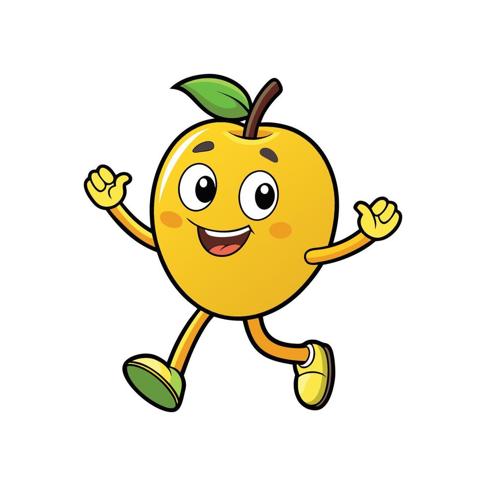 Joyful cartoon apple character running with happy facial expression vector
