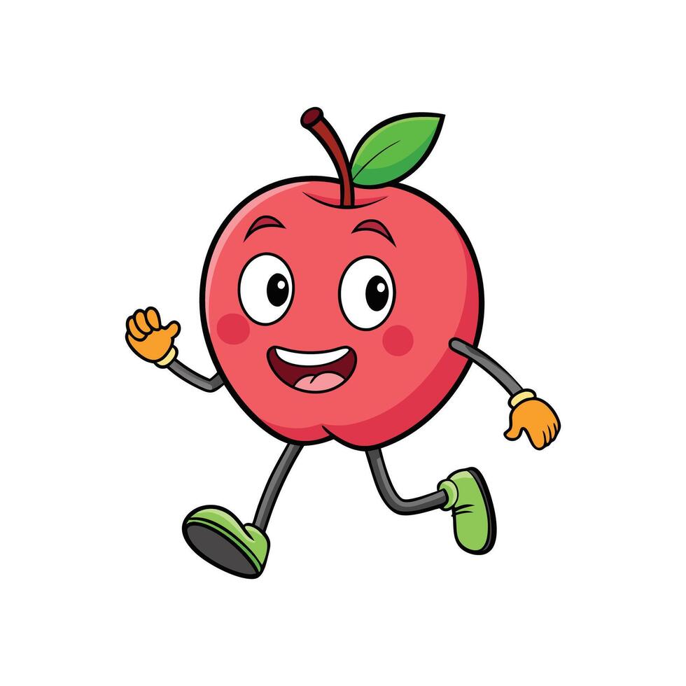 Happy Cartoon Apple Character Running Isolated on White Background vector