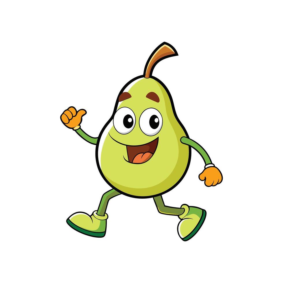 Cartoon pear character jogging happily in isolated white background vector