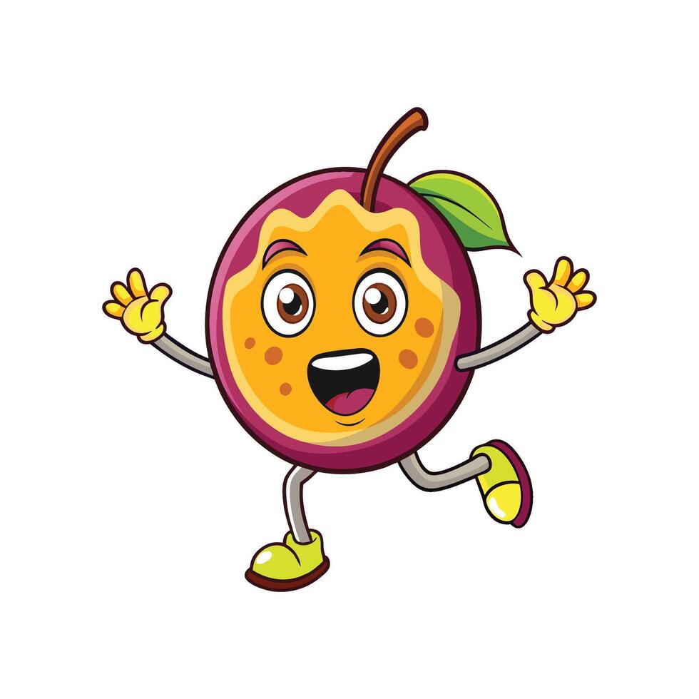 Happy Passion Fruit Cartoon Character Running and Cheering vector
