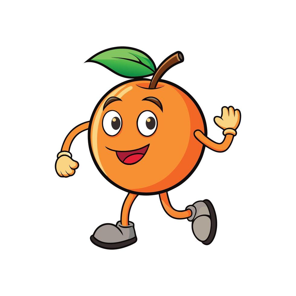 A cheerful orange cartoon character running happily and waving. The style is vibrant and playful, suitable for childrens content. vector