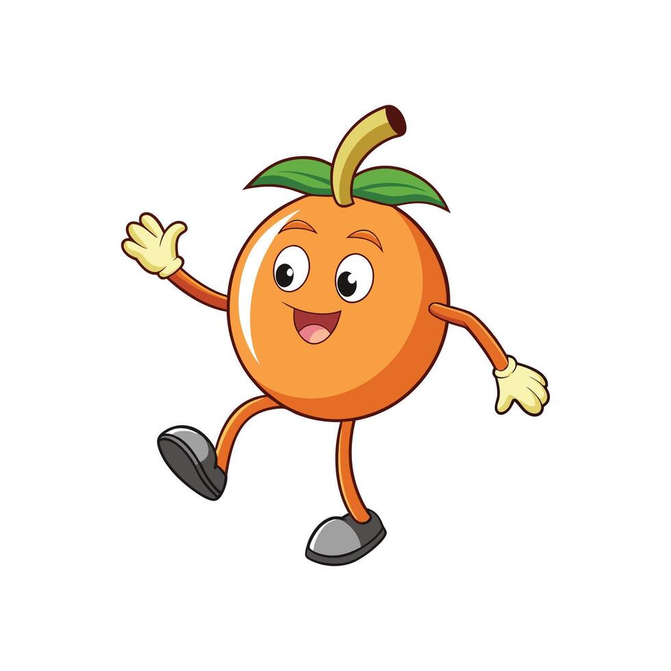 Happy cartoon orange fruit mascot waving hello cheerfully vector